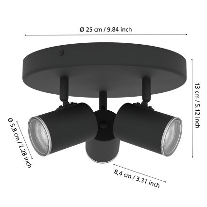 Eglo - Spot de salle de bains 3xGU10/5W/230V IP44 noir