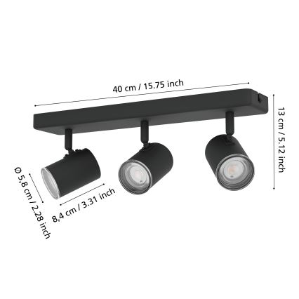 Eglo - Spot de salle de bains 3xGU10/5W/230V IP44 noir