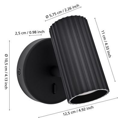 Eglo - Wandspot 1xGU10/5W/230V zwart