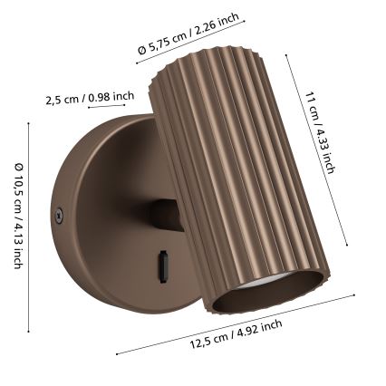 Eglo - Bruine wandspot 1xGU10/5W/230V