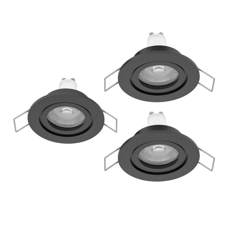 Eglo - Lot de 3 spots LED encastrés pour salle de bains 1x GU10/4,5W/230V IP44 noirs