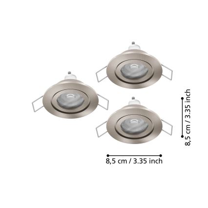Eglo - Set 3x LED badkamer inbouwspots 1xGU10/4,5W/230V IP44 mat chroom