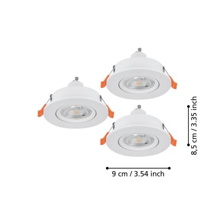 Eglo - Lot de 3 spots LED encastrables 1xGU10/4,5W/230V blanc