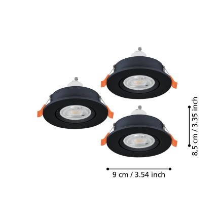 Eglo - Lot de 3 spots LED encastrables 1xGU10/4,5W/230V noirs