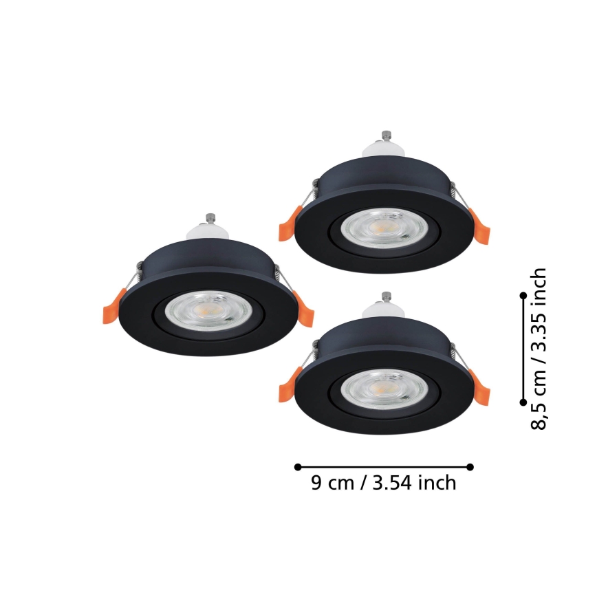 Eglo - Lot de 3 spots LED encastrables 1xGU10/4,5W/230V noirs