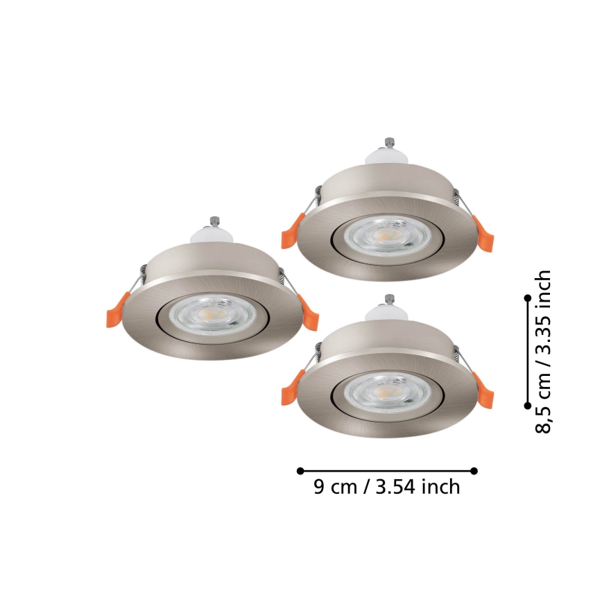 Eglo - Lot de 3 spots LED encastrés 1x GU10/4,5 W/230 V, chrome mat