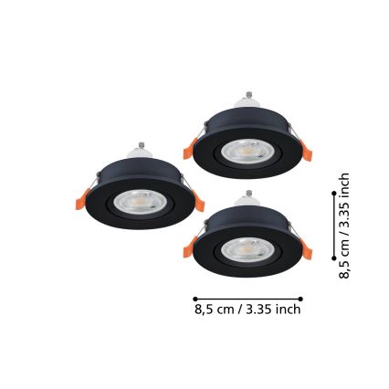 Eglo - Lot de 3 spots LED encastrés pour salle de bains 1xGU10/4,5W/230V IP44 noir