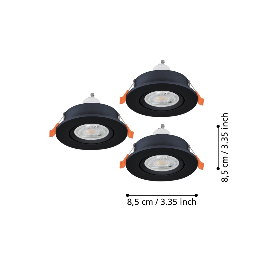 Eglo - Lot de 3 spots LED encastrés pour salle de bains 1xGU10/4,5W/230V IP44 noir