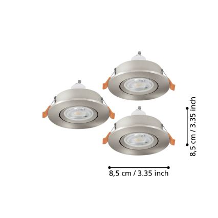 Eglo - Set van 3 LED inbouwspots voor badkamer 1x GU10/4,5W/230V IP44 mat chroom