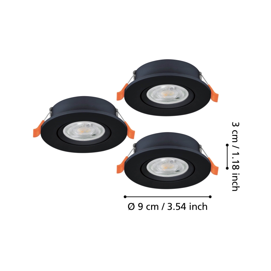Eglo - Lot de 3 spots encastrés LED 4,8W 230V 2700/4000/6500K noir