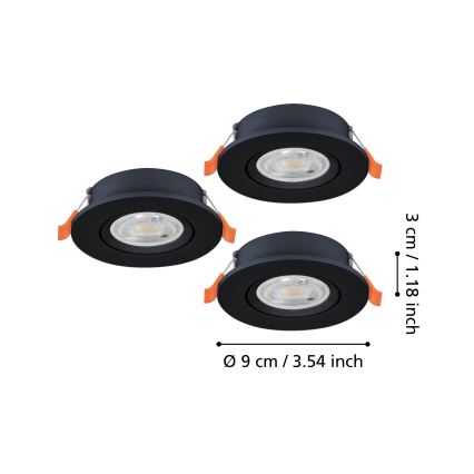 Eglo - Set van 3x LED inbouwspots LED/4,8W/230V 2700/4000/6500K zwart