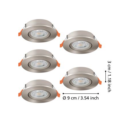 Eglo - Lot de 5 spots encastrés LED/4,8W/230V 2700/4000/6500K chrome mat