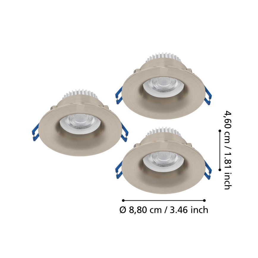 Eglo - Set van 3 LED-inbouwspots voor badkamer LED/4,9W/230V 2700/4000/6500K Ø 8,8 cm IP65 mat chroom