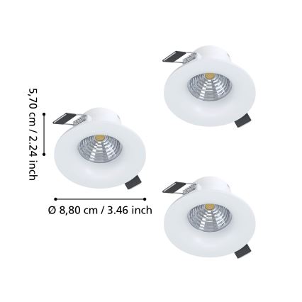 Eglo - SET van 3 dimbare LED-inbouwspots LED/4,8W/230V Ø 8,8 cm wit