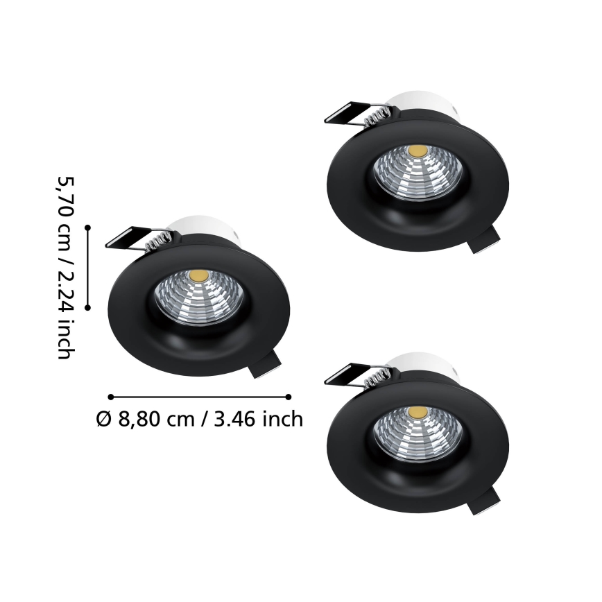 Eglo - Lot de 3 spots encastrés dimmables LED/4,8W/230V Ø 8,8 cm noir