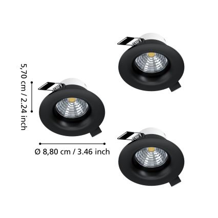 Eglo - SET van 3 dimbare LED-inbouwspots LED/4,8W/230V Ø 8,8 cm zwart