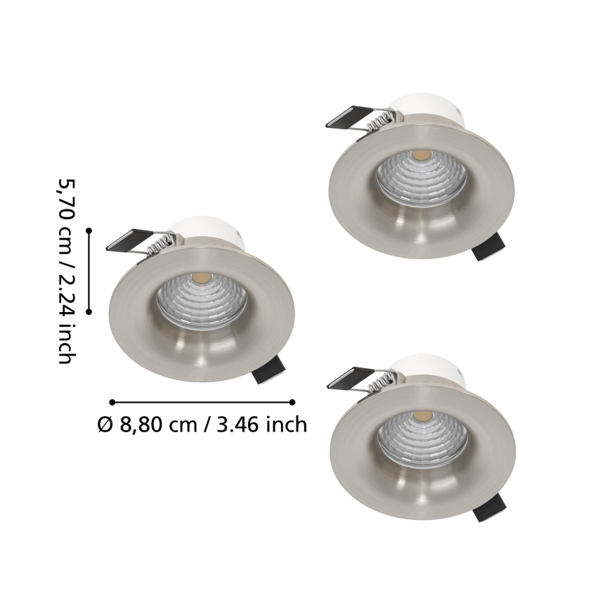 Eglo - Set van 3 dimbare LED-inbouwspots, 4,8 W/230 V, Ø 8,8 cm, mat chroom