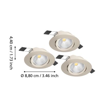 Eglo - Lot de 3 spots LED encastrables dimmables, 6,4 W, 230 V, Ø 8,8 cm, chrome mat