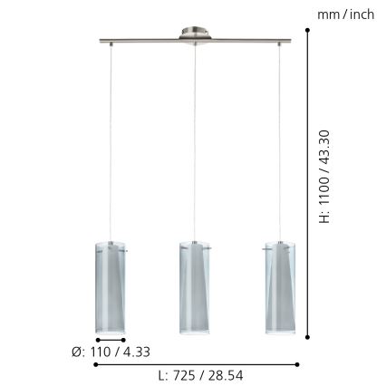 Eglo - Suspension 3xE27/60W fumé