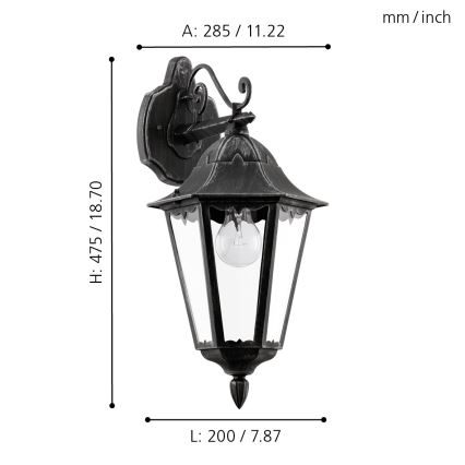 Eglo - Buitenwandlamp 1xE27/60W/230V IP44