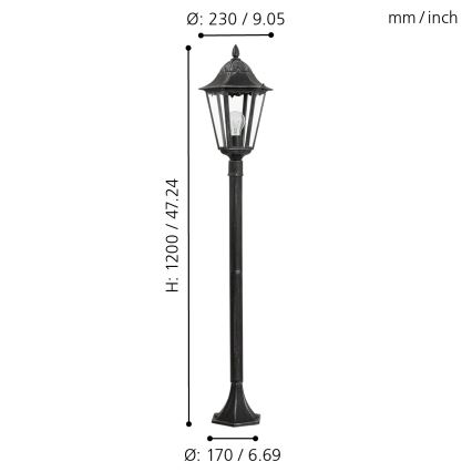 Eglo - Lampadaire extérieur 1xE27/60W/230V IP44