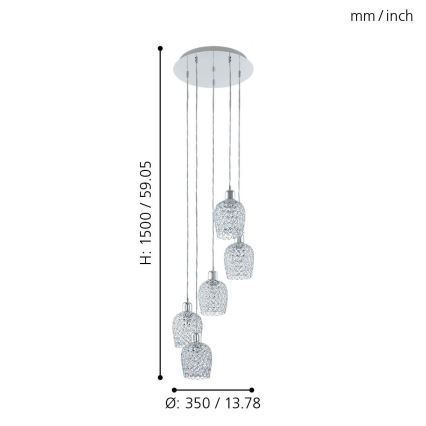Eglo - Hanglamp aan een koord 5xE27/60W/230V