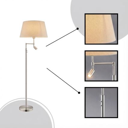 Eglo - Lampadaire 1xE27/60W + LED/2,1W