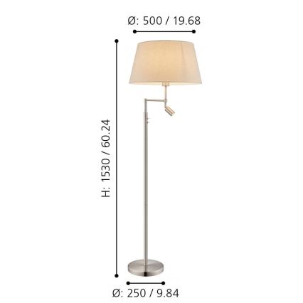 Eglo - Lampadaire 1xE27/60W + LED/2,1W