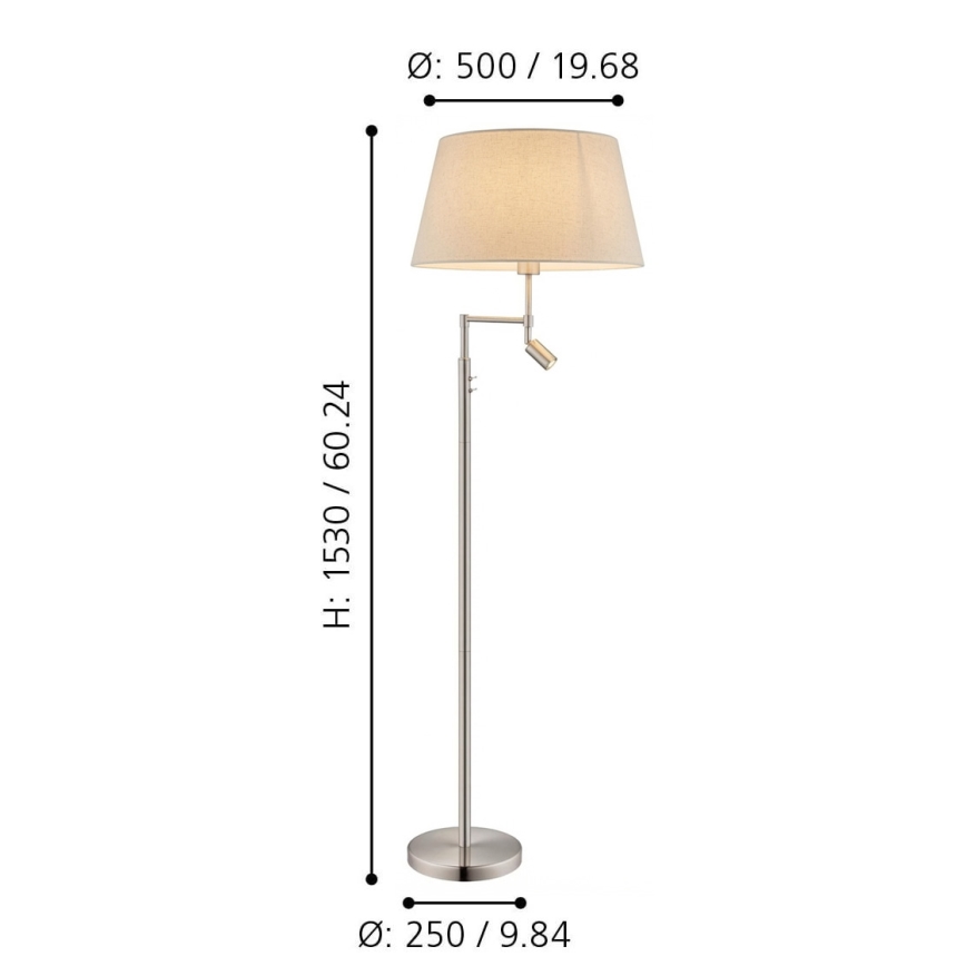 Eglo - Lampadaire 1xE27/60W + LED/2,1W