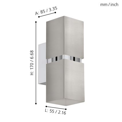 Eglo 96264 - LED-wandlamp PASSA 2xGU10/2,8W/230V vierkant