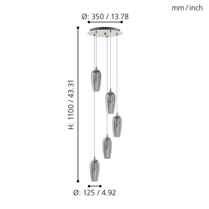 Eglo 96345 - LED Hanglamp aan draad FARSALA 5xG9/2,5W/230V