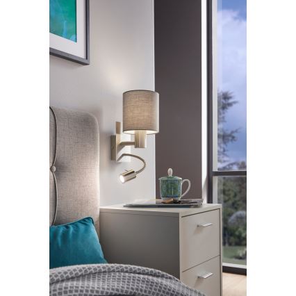 Eglo - LED Flexibele lamp 1xE27/40W+LED/3,8W grijs