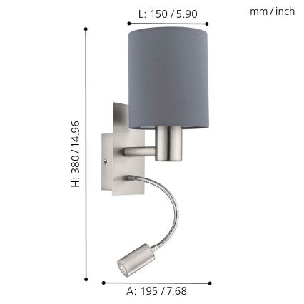Eglo - LED Flexibele lamp 1xE27/40W+LED/3,8W grijs