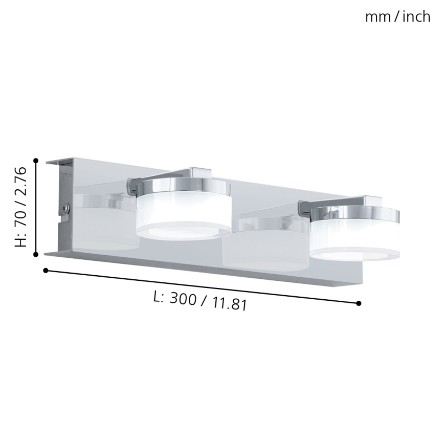 Eglo - LED Dimbaar Badkamer wandlamp 2xLED/7,2W/ IP44