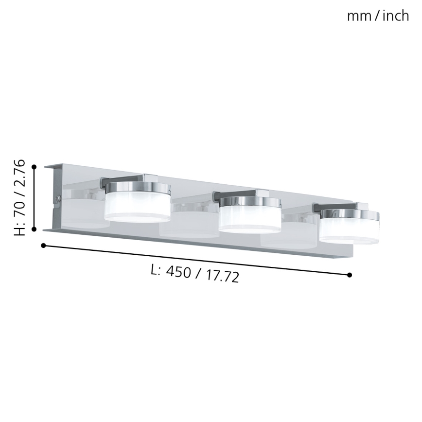 Eglo - LED Dimbaar Badkamer wandlamp 3xLED/7,2W/ IP44
