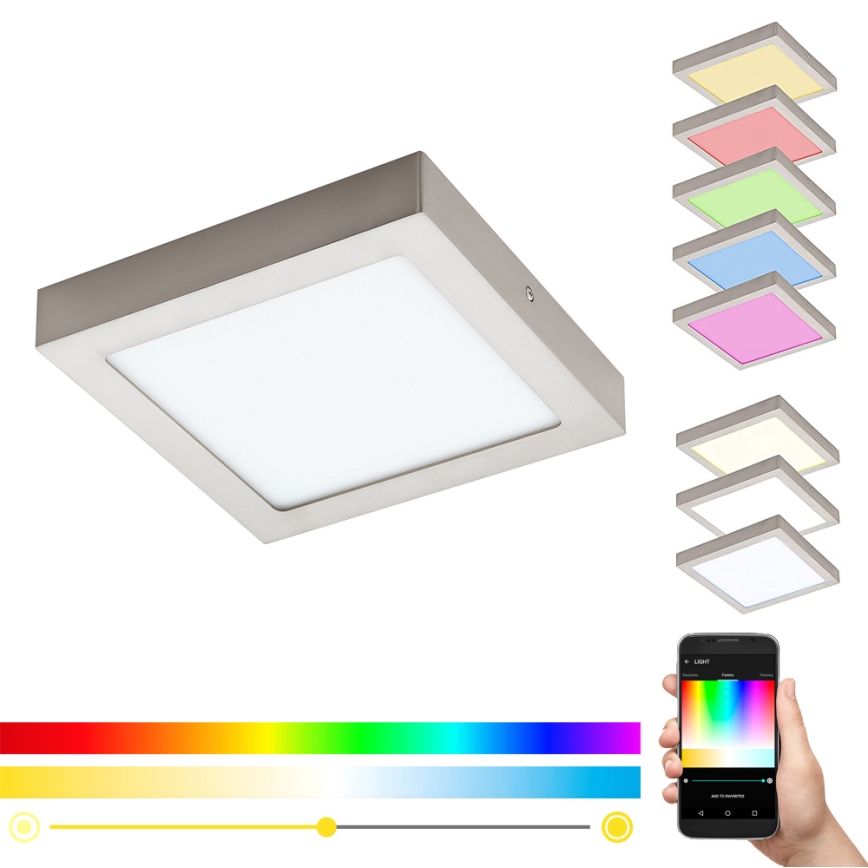 Eglo - Plafonnier LED RGBW dimmable FUEVA-C LED/15,6W/230V Bluetooth 22,5x22,5 cm
