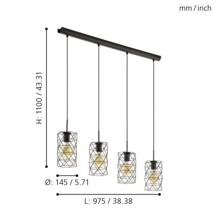 Eglo - Hanglamp 4xE27/60W/230V