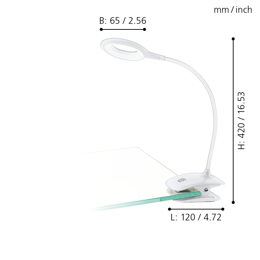 Eglo - Dimbare LED-lamp met clip LED/3W/5V 500 mAh wit
