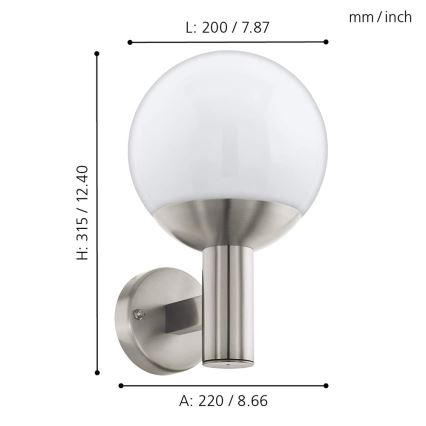 Eglo 97247 - Applique murale extérieure LED dimmable NISIA-C 1xE27/9W/230V IP44