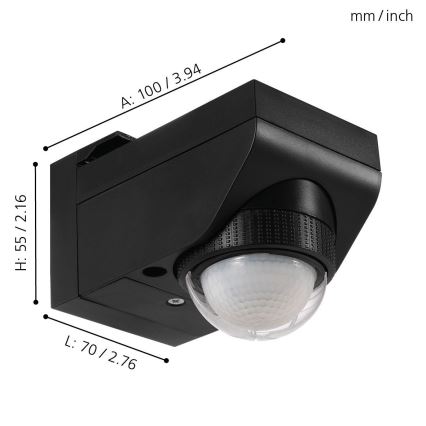 Eglo 97467 - Buiten bewegings- en schemersensor DETECT ME 4 12 m zwart IP44