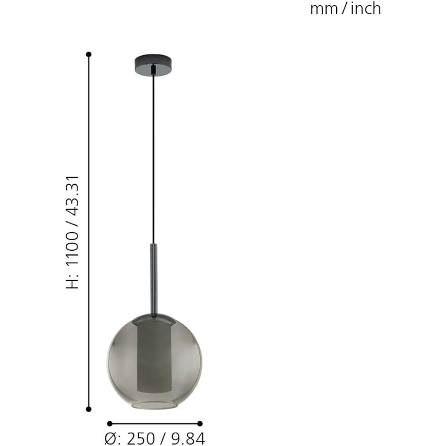 Eglo 97633 - Suspension sur câble TINDARI 1xE27/60W/230V noir fumé