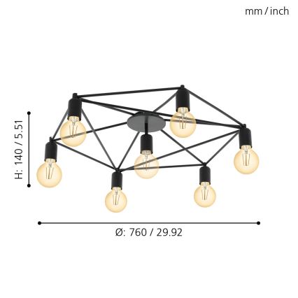 Eglo - Plafondlamp 7xE27/60W/230V zwart