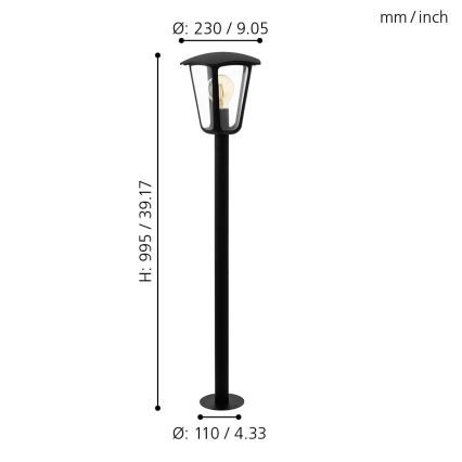 Eglo - Lampadaire extérieur 1xE27/60W/230V IP4hauteur 995mm noir