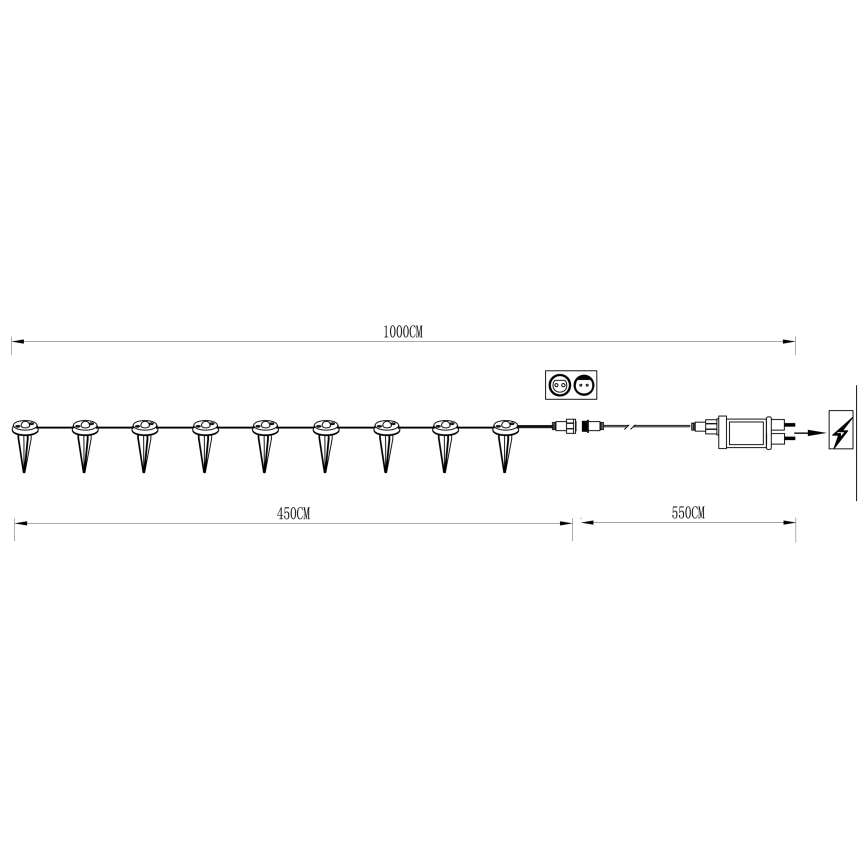 Eglo - Guirlande lumineuse décorative extérieure 9 LED, 10 m, IP65, blanc chaud