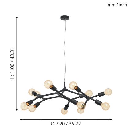 Eglo - Hanglamp aan koord 12xE27/60W/230V