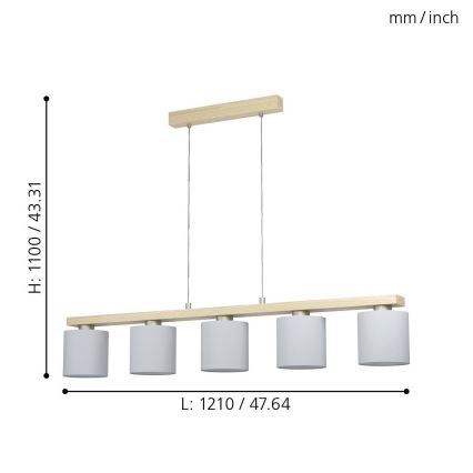 Eglo - Hanglamp aan koord 5xE27/28W/230V