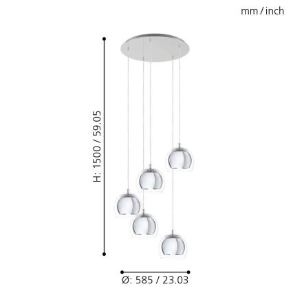 Eglo - Hanglamp aan koord 5xE27/28W/230V