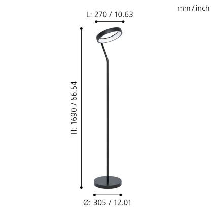 Eglo - Lampadaire LED RVB à intensité variable MARGHERA-C LED/16W/230V