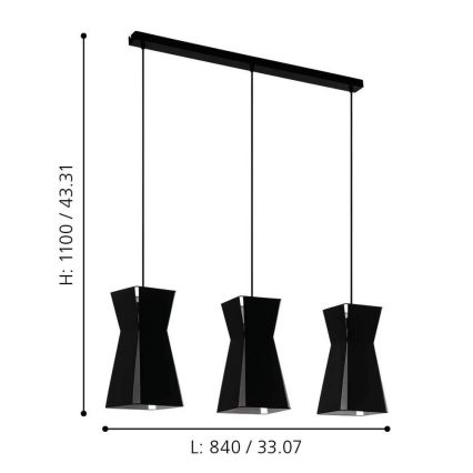 Eglo - Suspension avec fil 3xE27/40W/230V