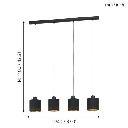 Eglo - Hanglamp aan koord 4xE27/28W/230V